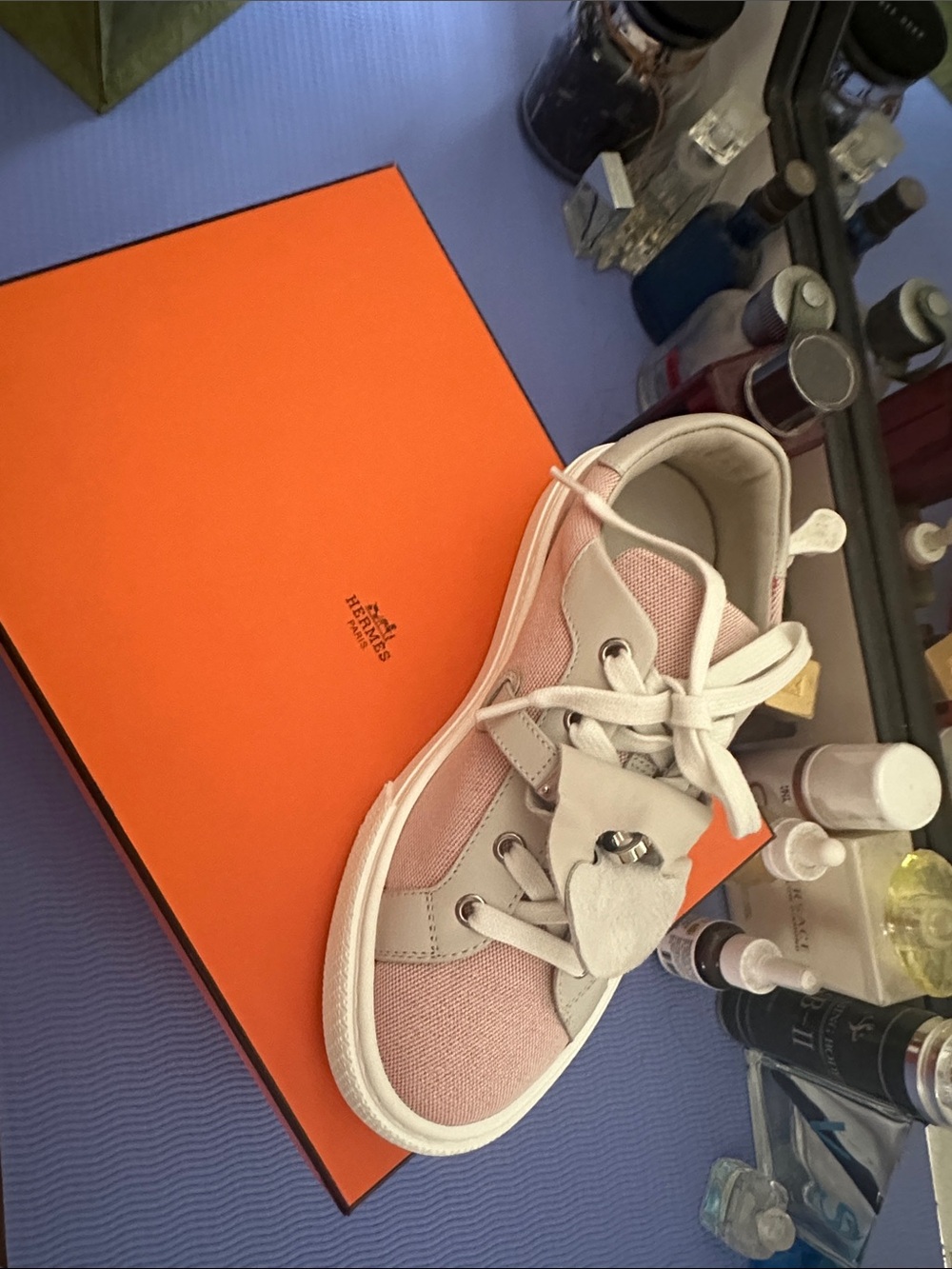 Hermes Pink and White Women's Athletic Sneakers